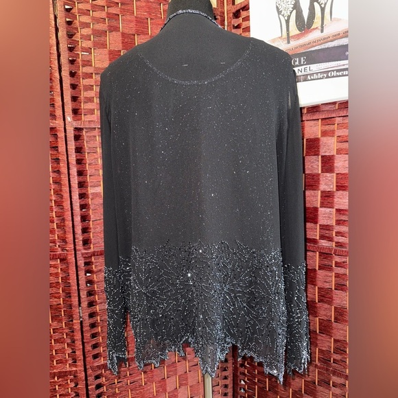 J Kara Vintage Elegant Black Beaded Chiffon jacket & Cami 2 Piece Top Size L - Picture 10 of 11